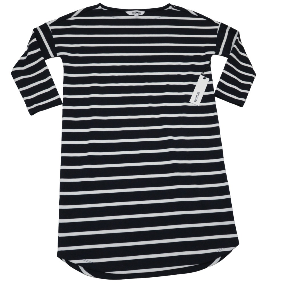 BB Dakota Striped Mini Dress XS Women Navy White NWT Long Sleeve Boat Neck